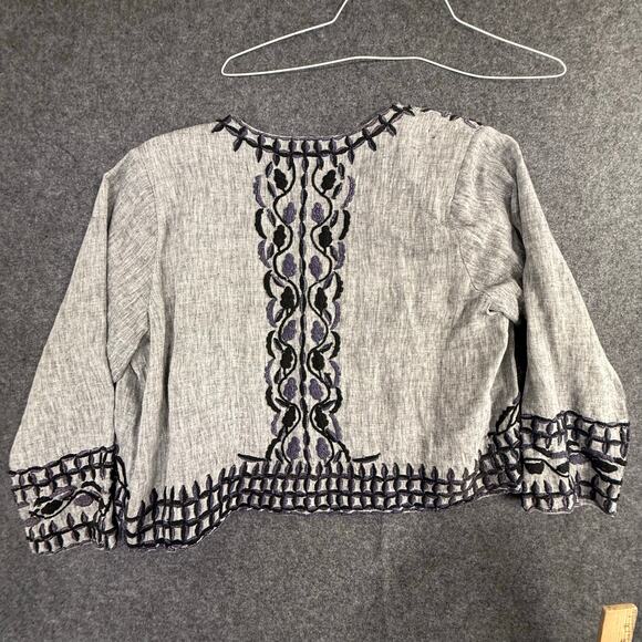 Roberta‎ Roller Rabbit 100% Linen Leaf Embroidered Blazer Cardigan Womens M/L - Picture 5 of 11